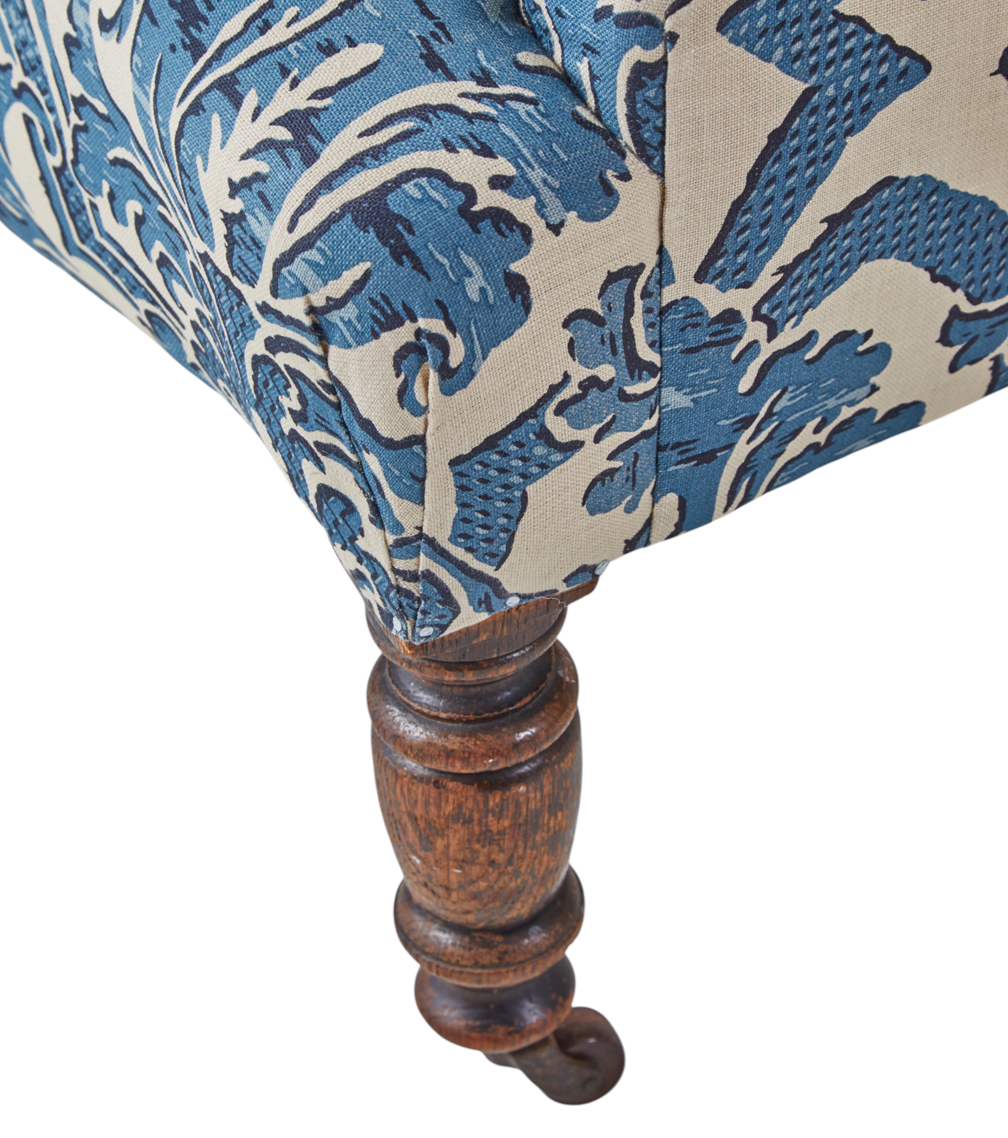 A Small 19th Century Wingback Armchair upholstered in China Blue Stockton Linen - LIVE AUCTION