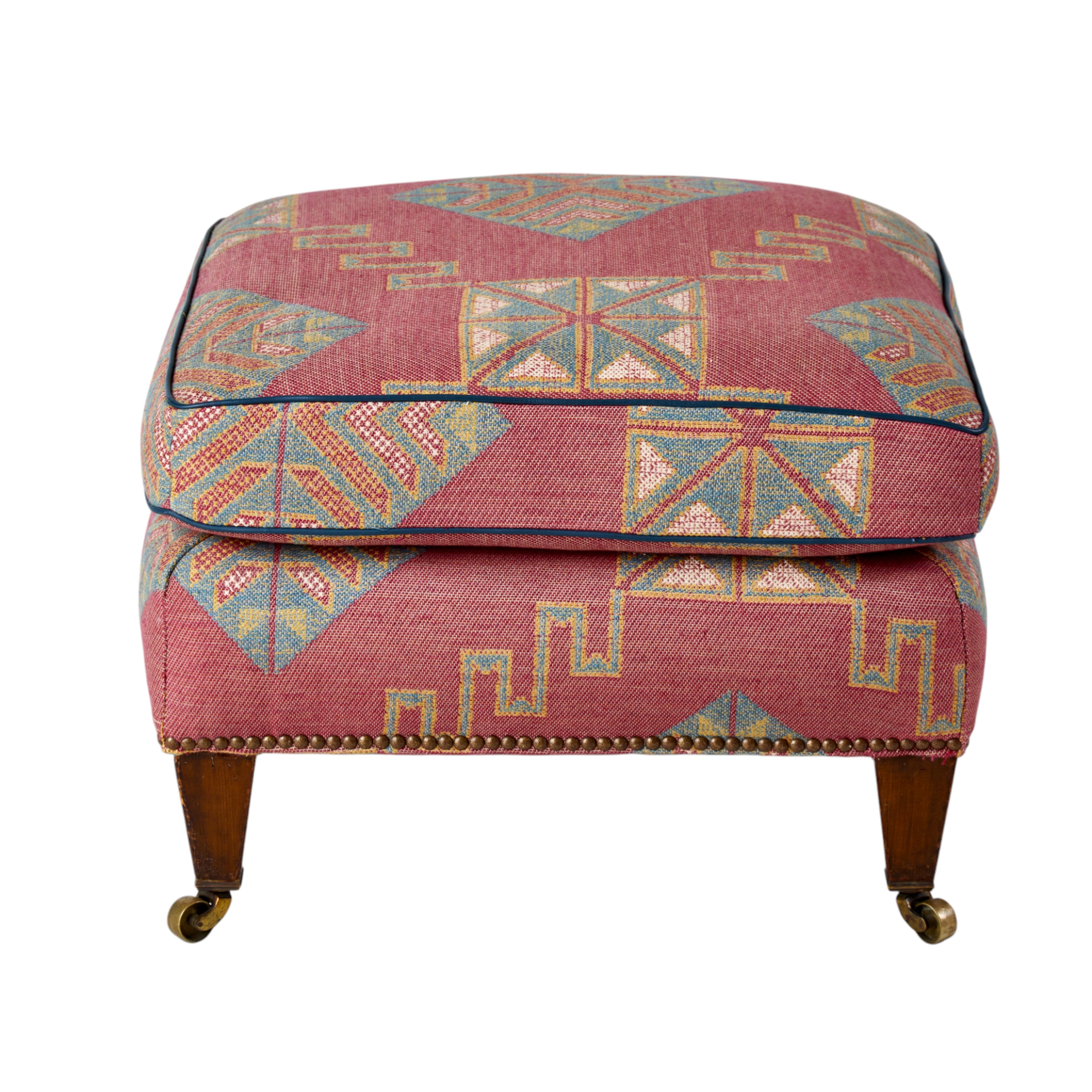 An original Howard Stool upholstered in Chartwell Weave Pink