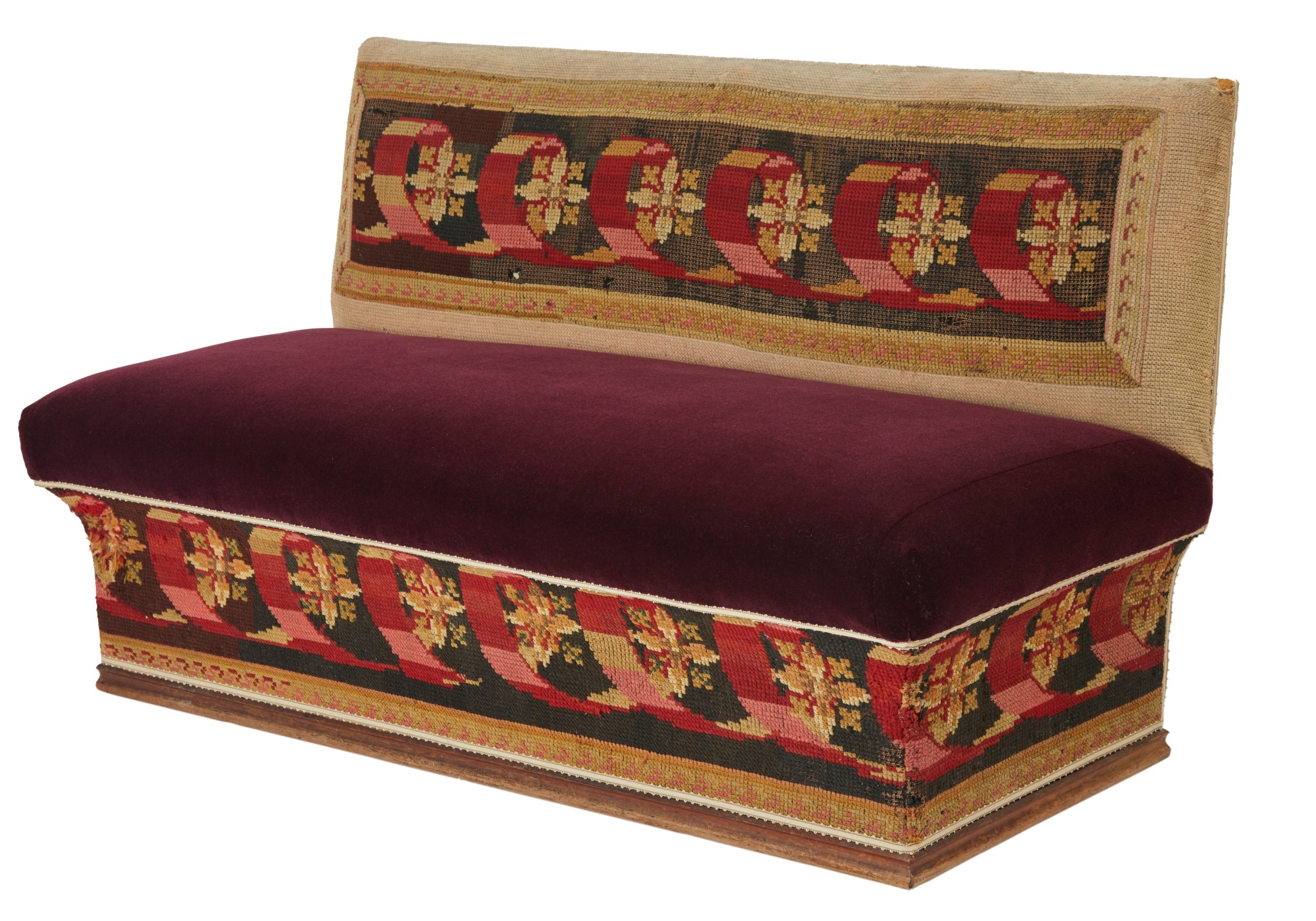 An Early 19th Century Ottoman Sofa with a Needlework and Mohair Velvet Upholstery