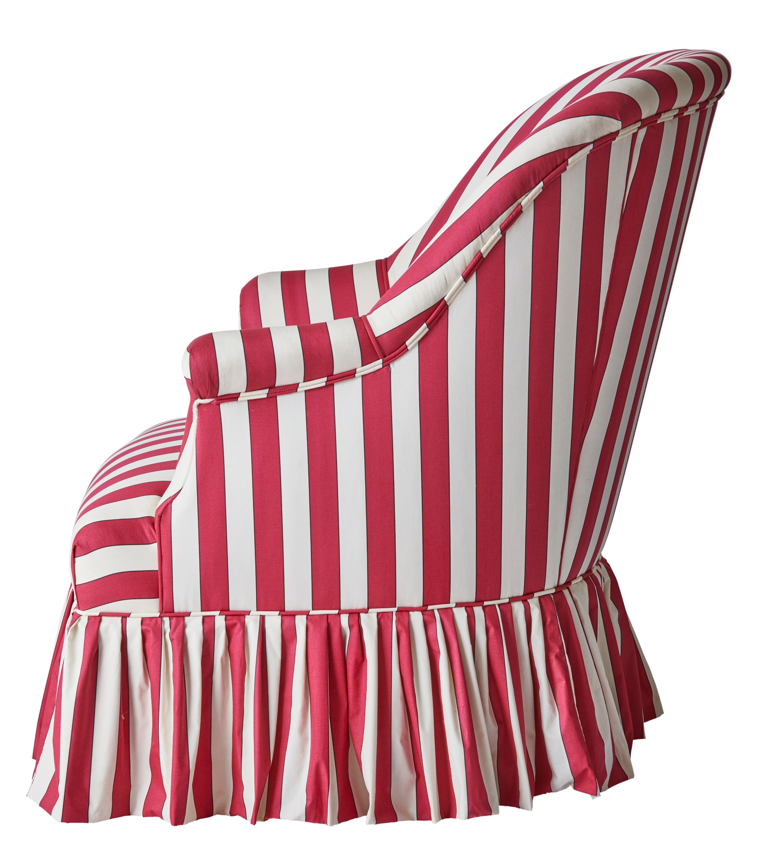 A Victorian Tub Armchair in Flora Soames Plain Stripe Cotton, Pair Available.