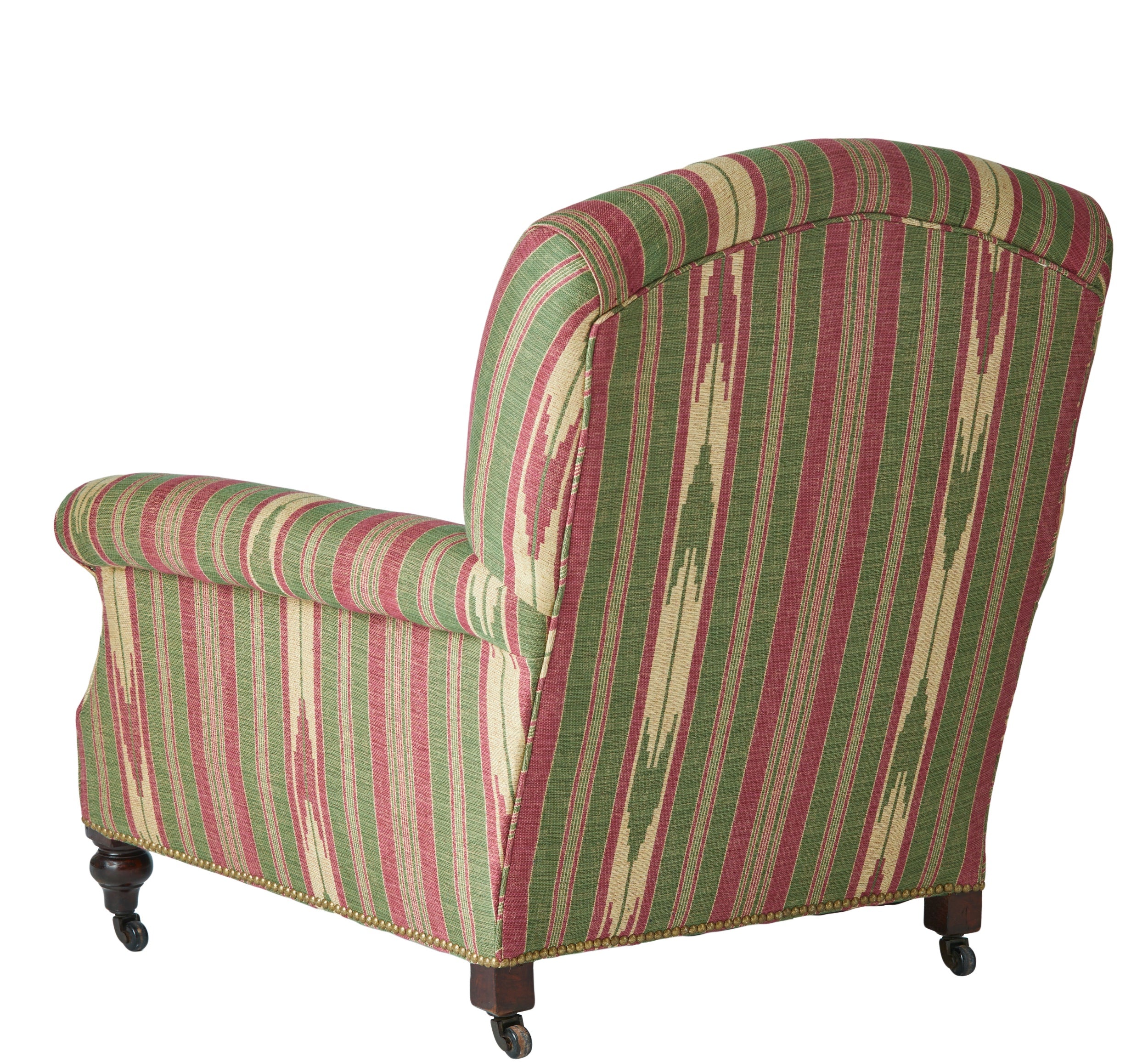 A Late 19th Century Low Armchair in Flora Soames Oulton Stripe
