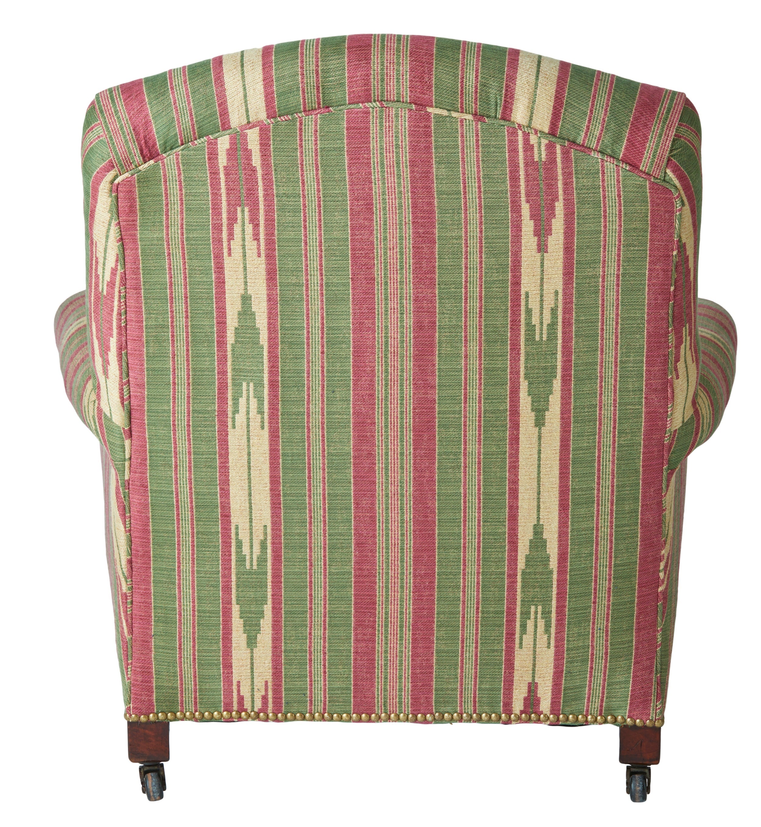 A Late 19th Century Low Armchair in Flora Soames Oulton Stripe