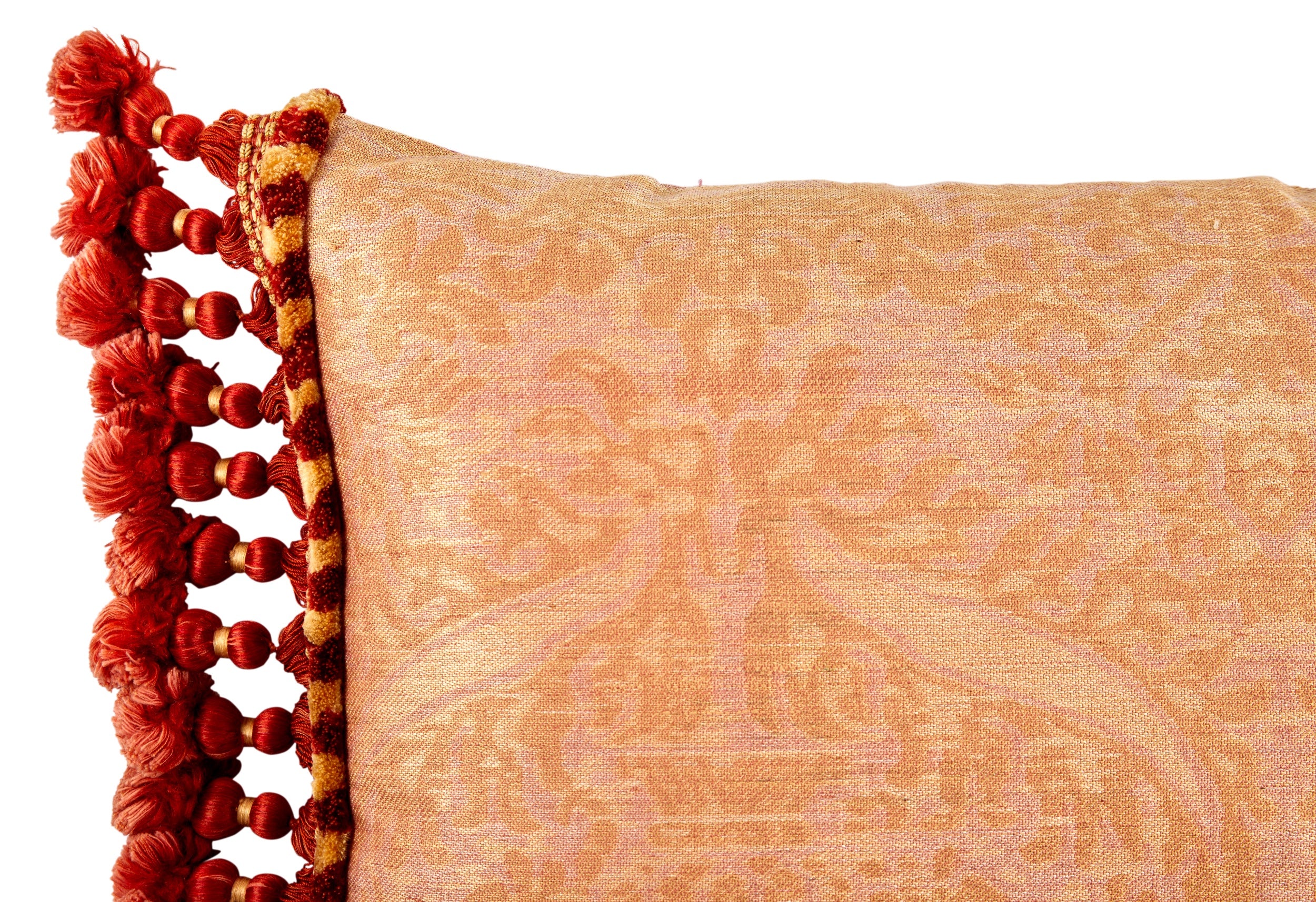 A Cushion made from Early 19th Century Italian Silk Brocade with an Antique Silk Bobble and Tassel Fringe