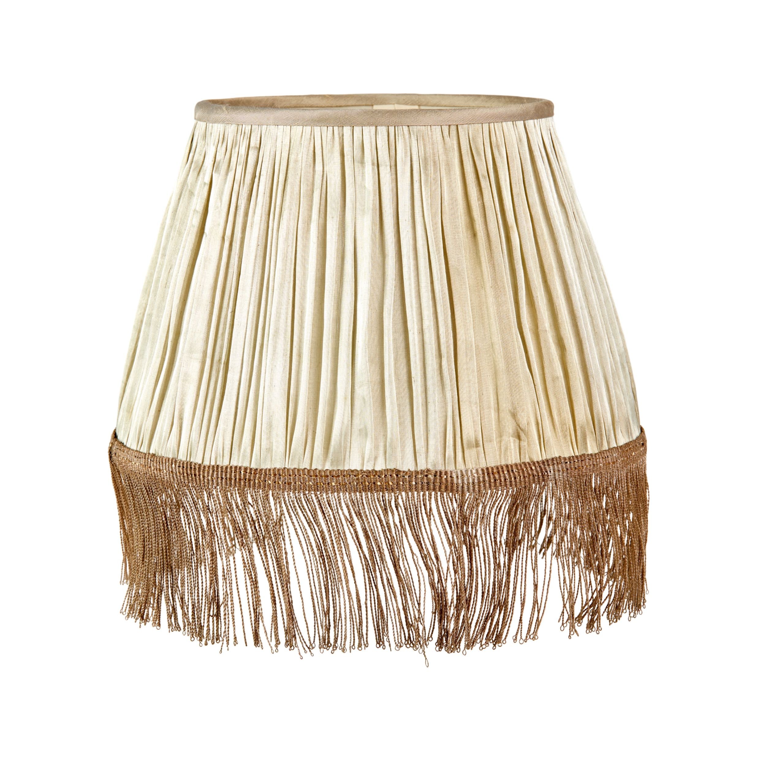 A Pair of Gathered Lampshades made from Antique Silver Lamé with 19th Century Old Gold Fringing