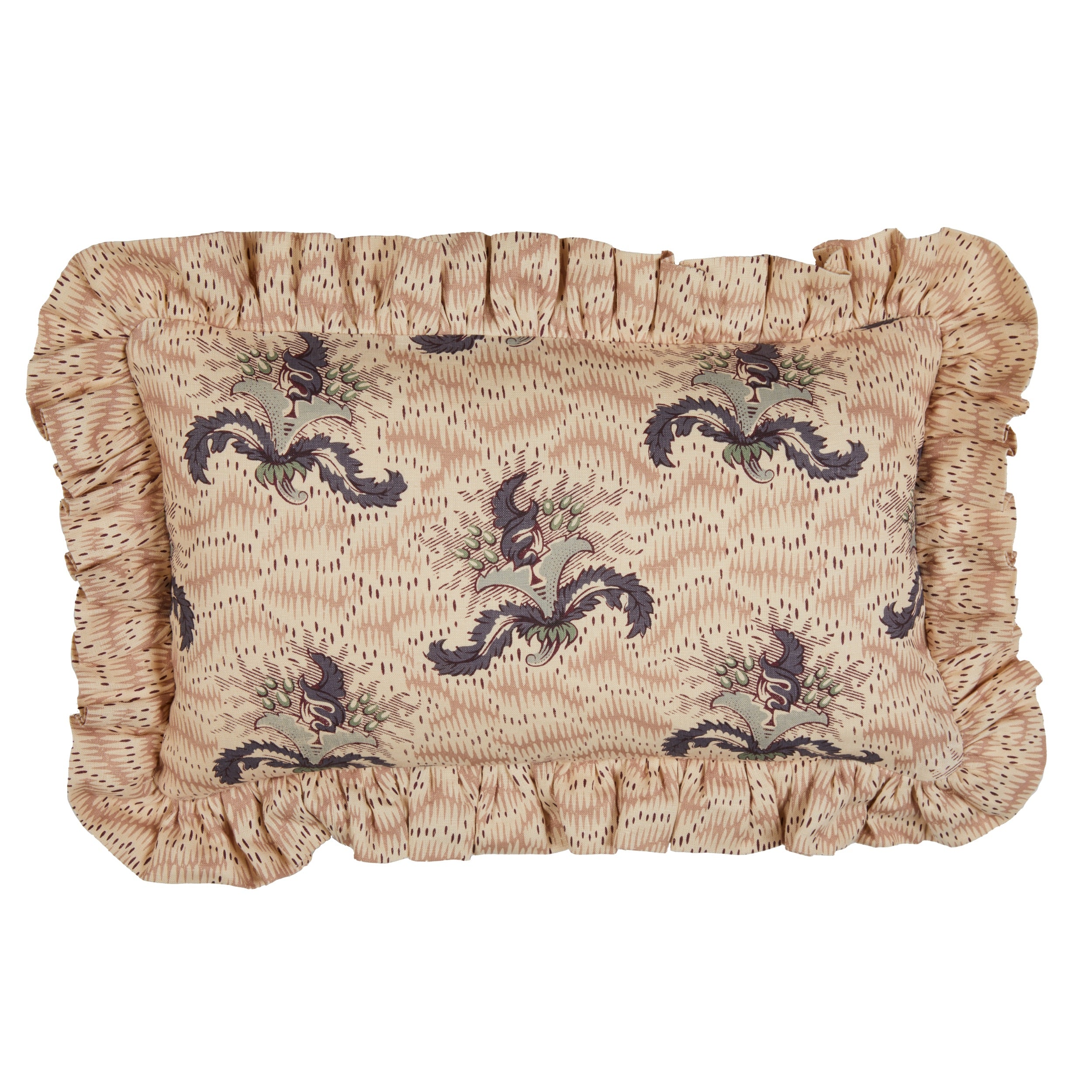 Daphne Rose and Violet Cushion with a Daphne's Feathers Rose Gathered Frill