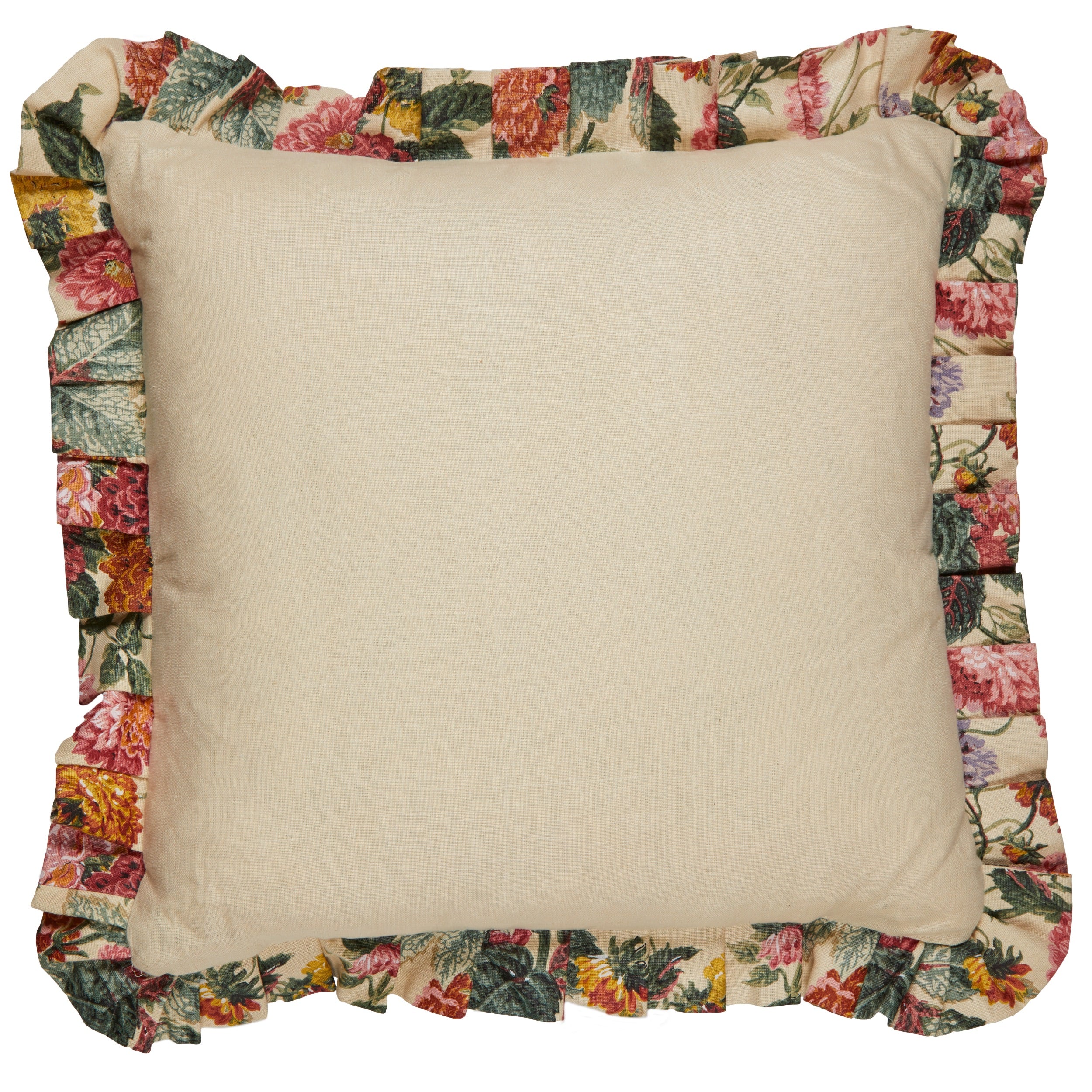 Dahlias Parchment Cushion with a Pleated Frill