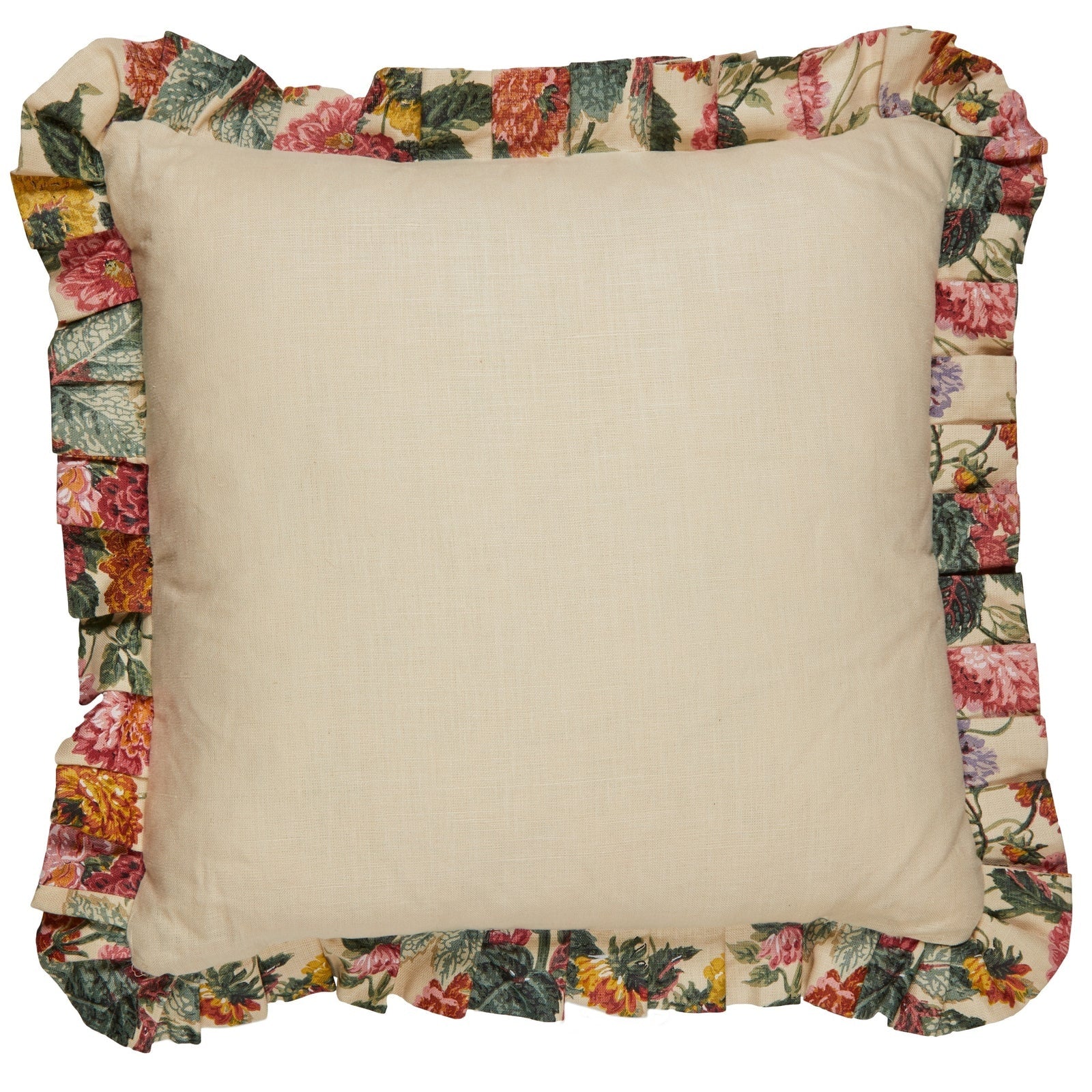 A Dahlias Parchment Cushion with a Pleated Frill