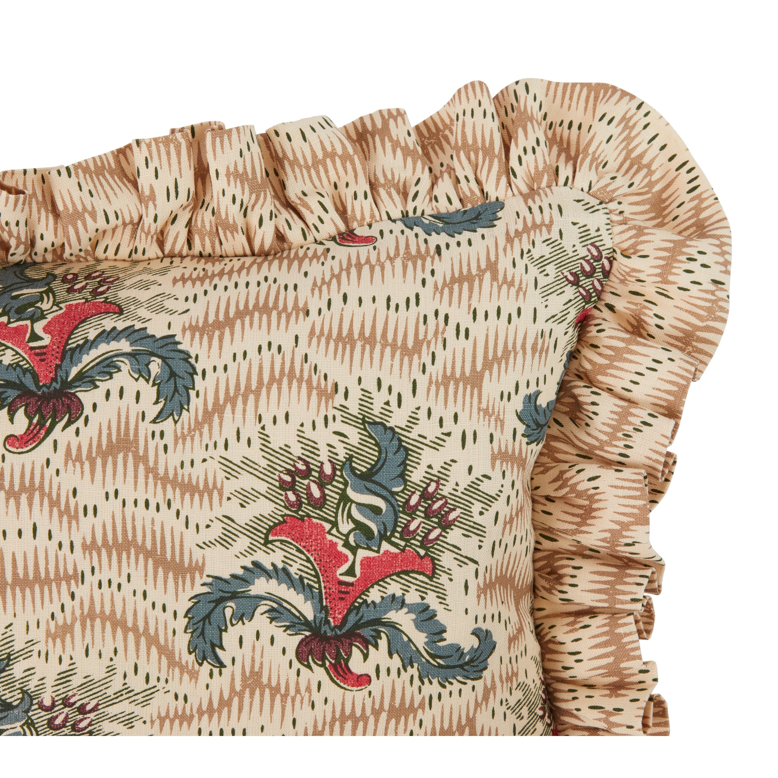 Daphne Bronze and Crab Apple Cushion with a Daphne's Feathers Bronze Gathered Frill