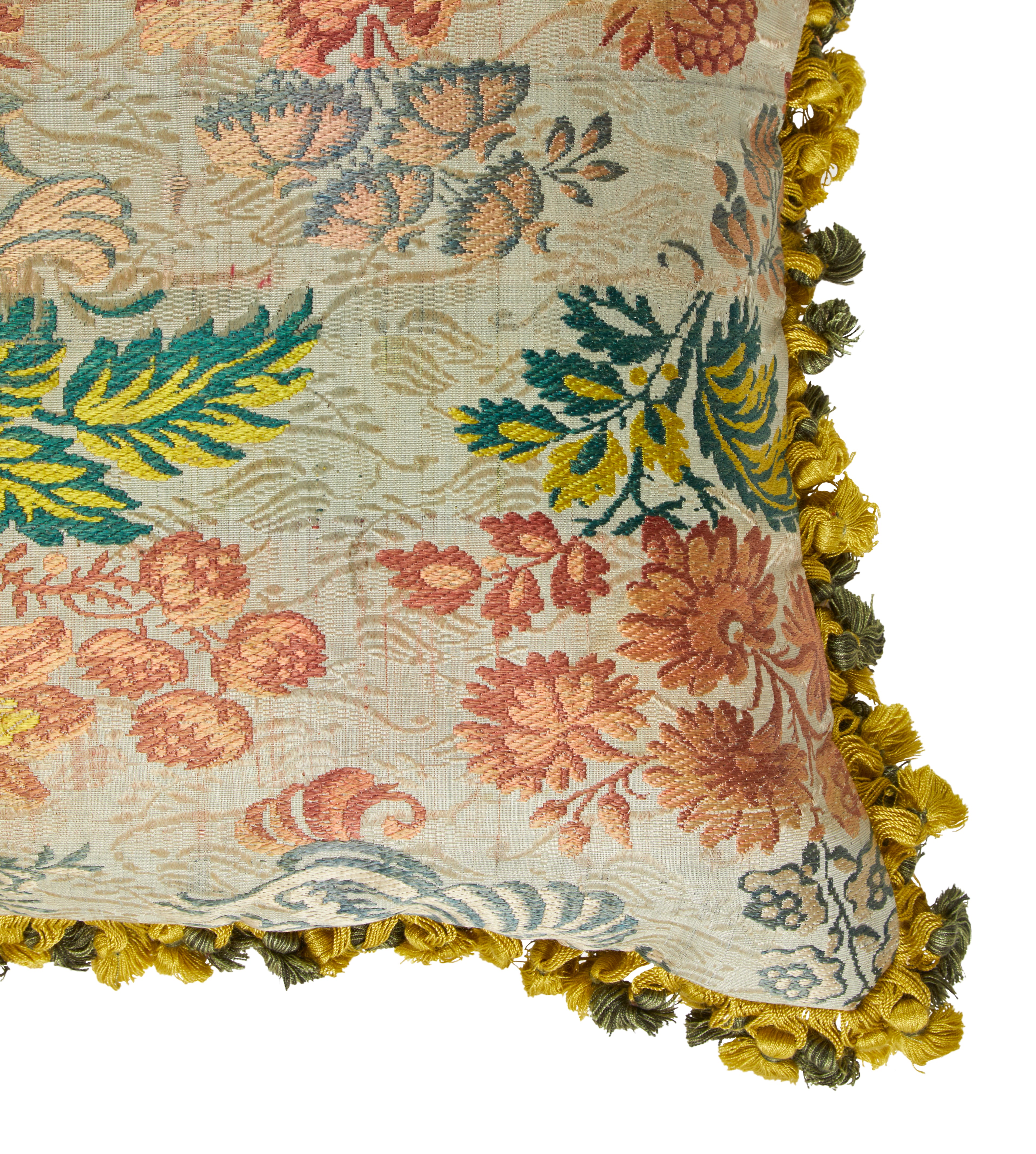 A Silk Cushion made from a Unique 18th Century French Document with an Antique Silk Tassel Trim