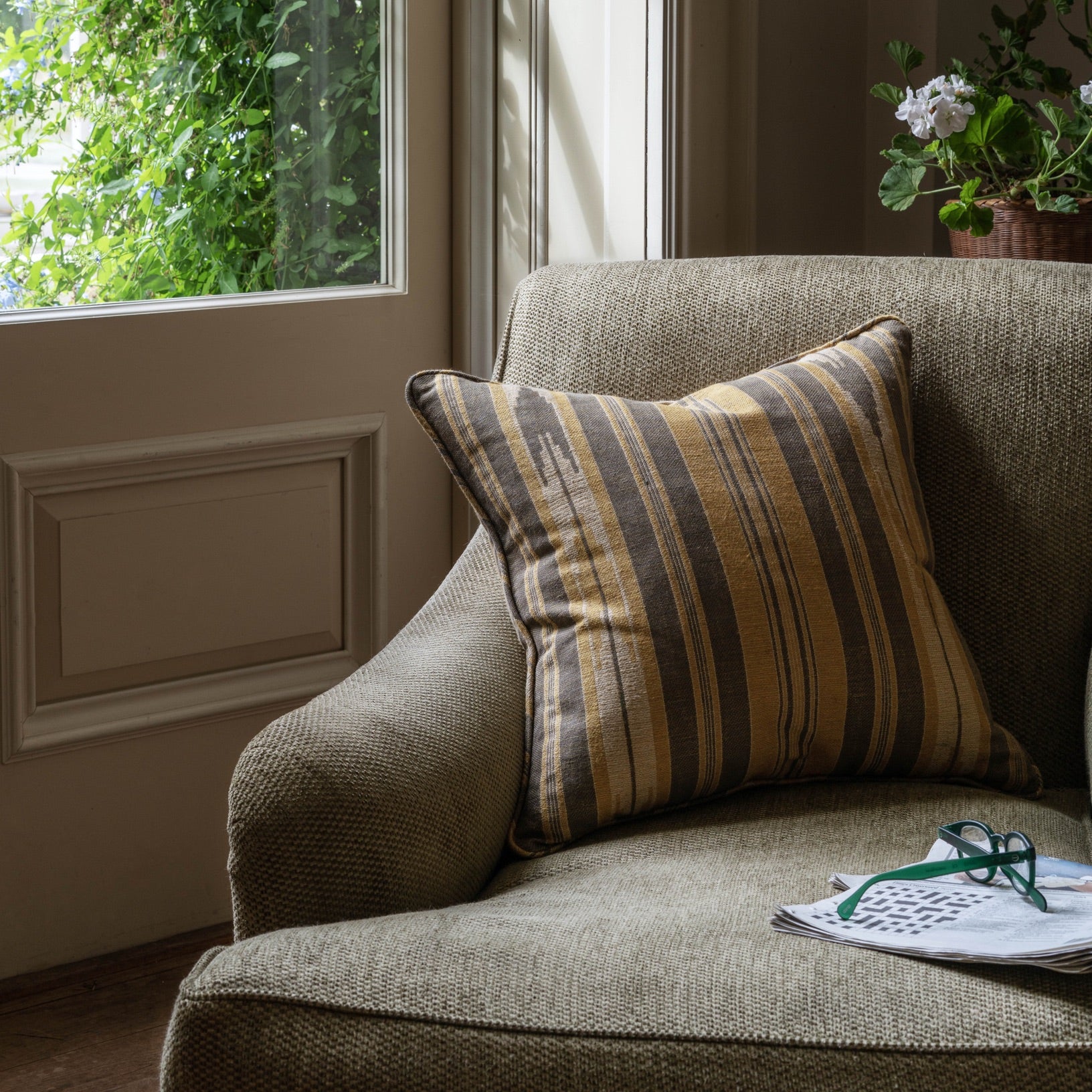 Oulton Stripe Citrine Cushion with Self Piping