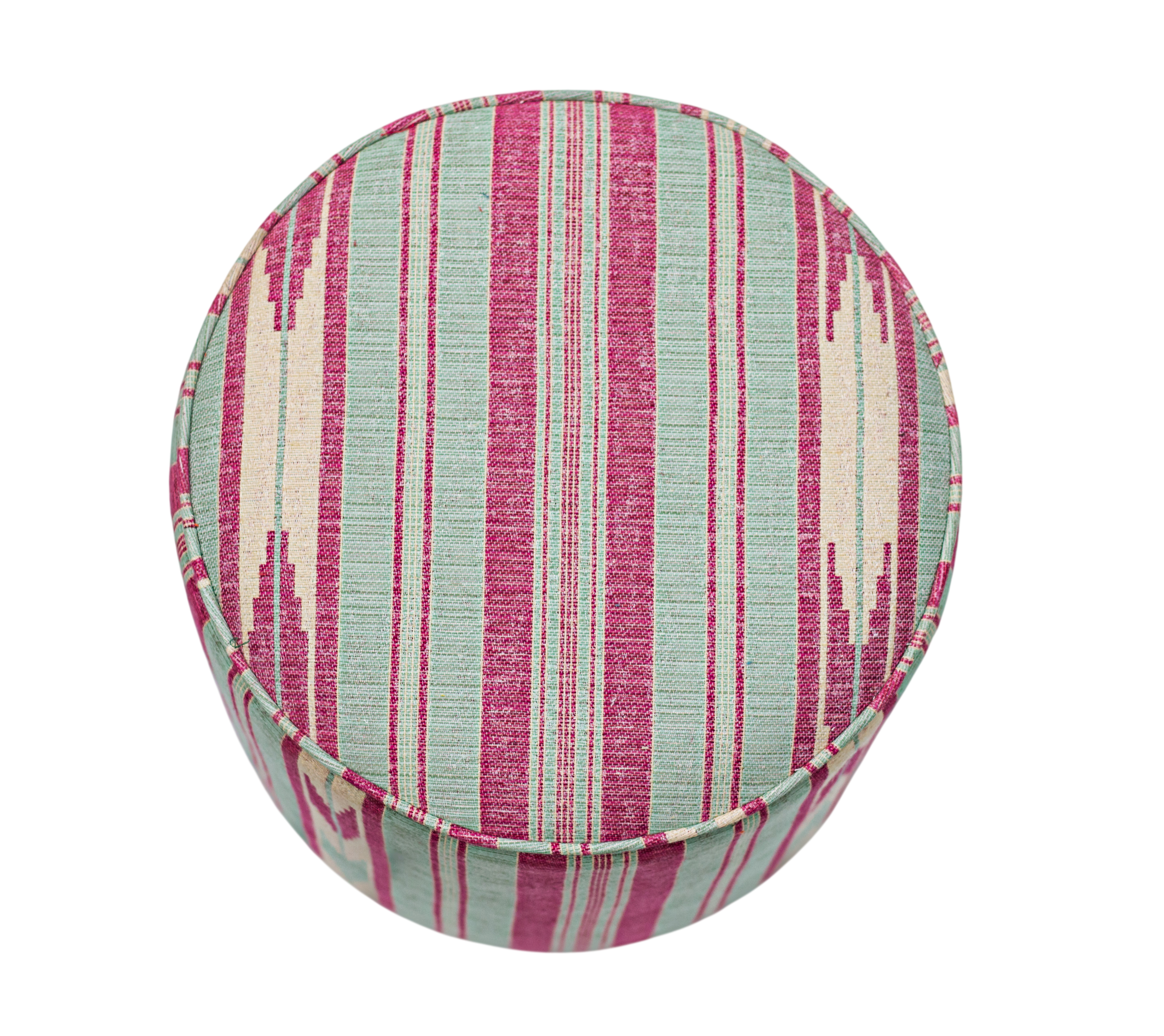 The Pom Pom Round Stool in custom Teal and Pink Oulton Stripe (Three Available)