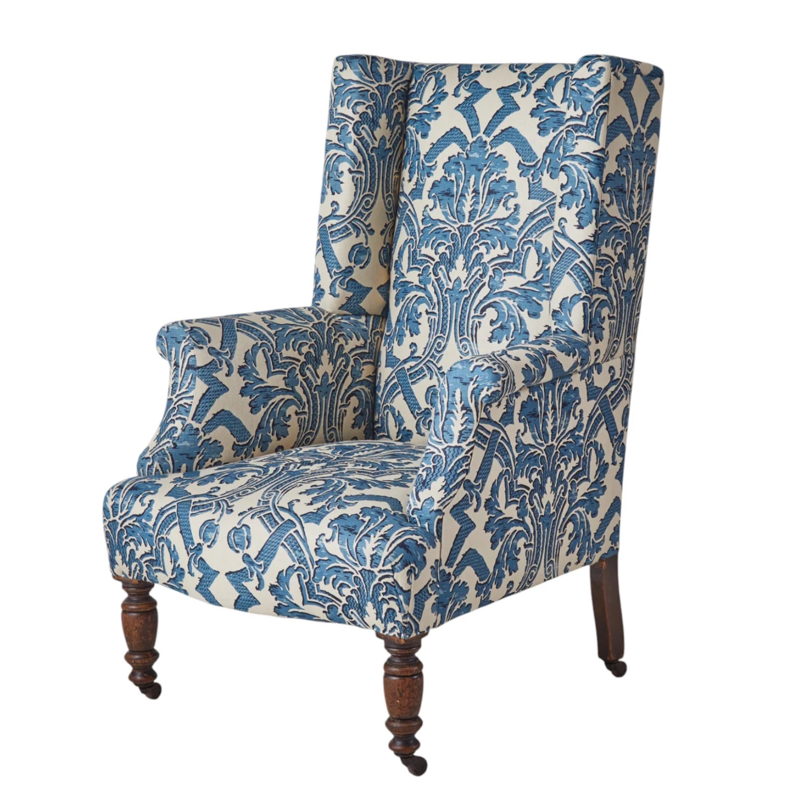 A Small 19th Century Wingback Armchair upholstered in China Blue Stockton Linen - LIVE AUCTION
