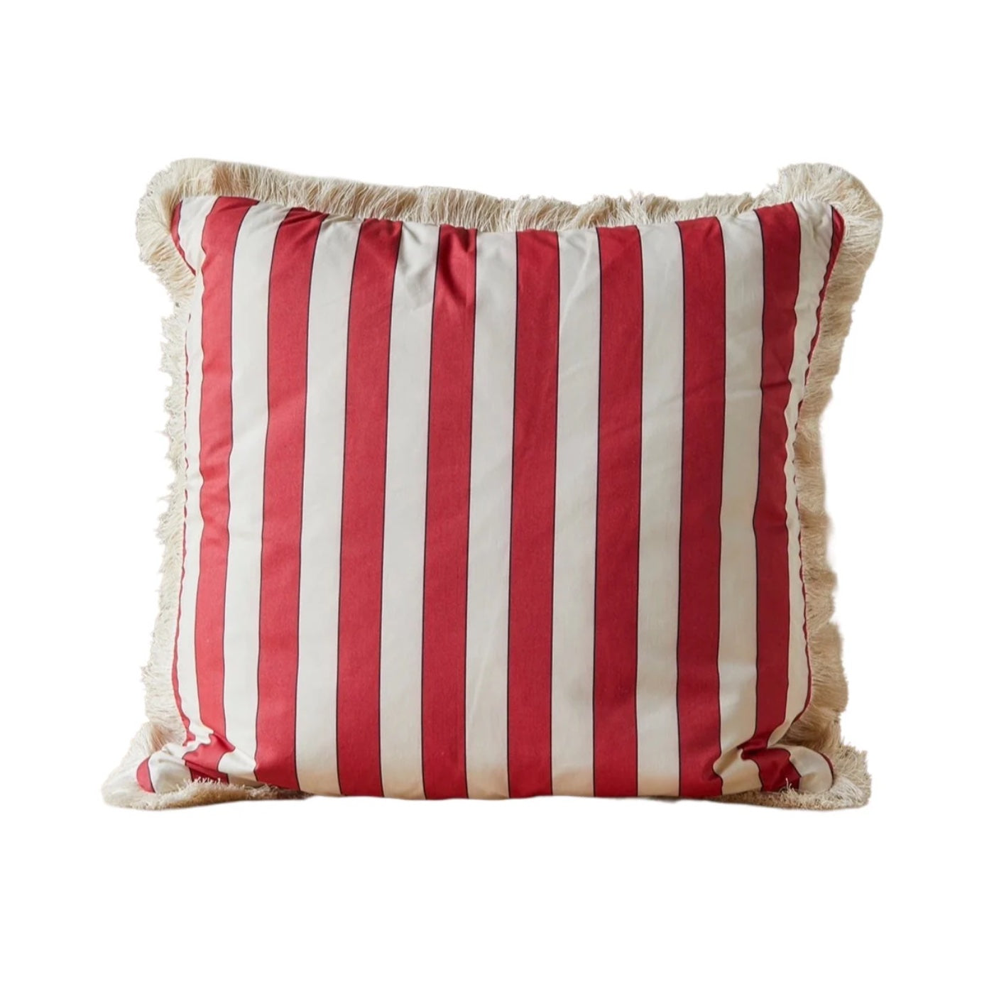 Large Plain Stripe Cushion in Ruby with Brush Fringe