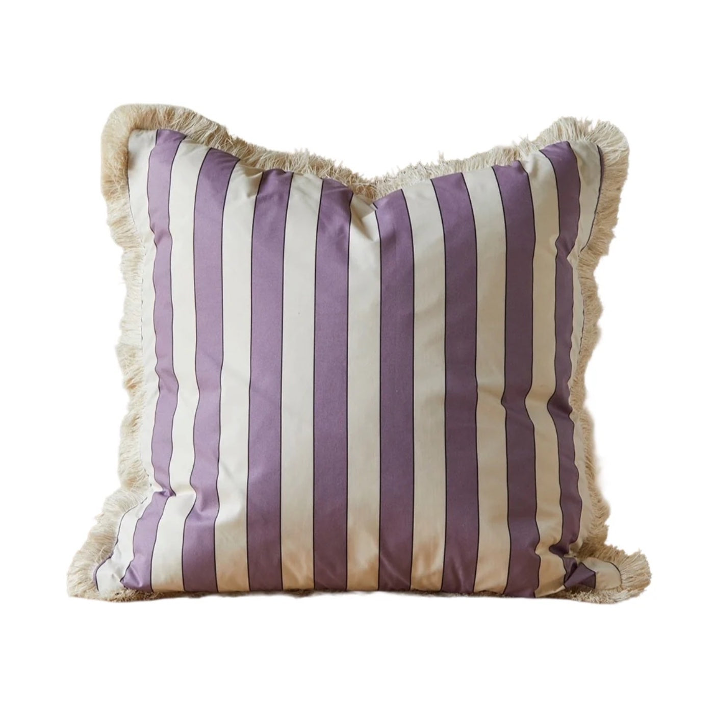 A Large Plain Stripe Lilac cushion with brush fringe