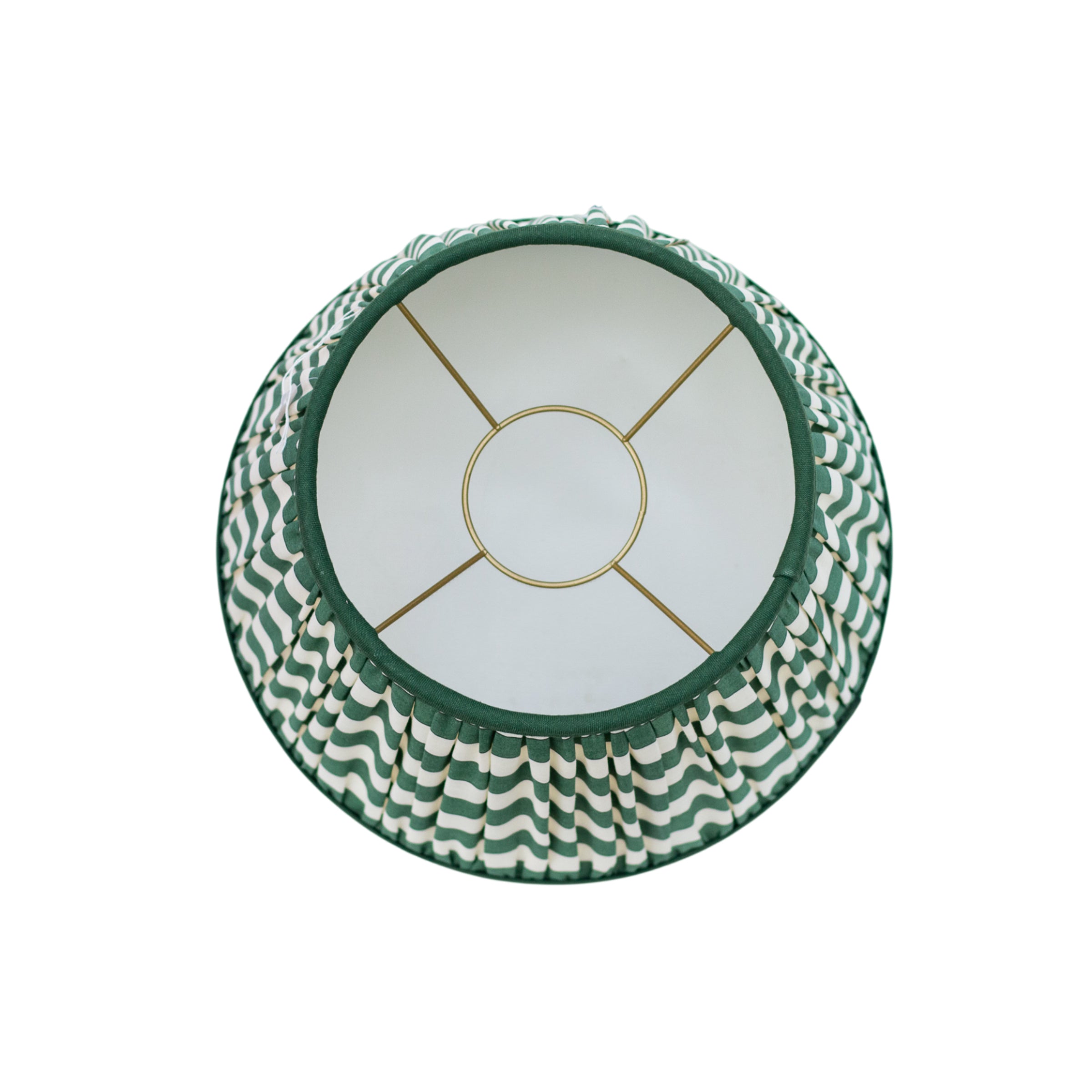 An Emerald Plain Stripe Voile Gathered Lampshade with Contrast trim 16"