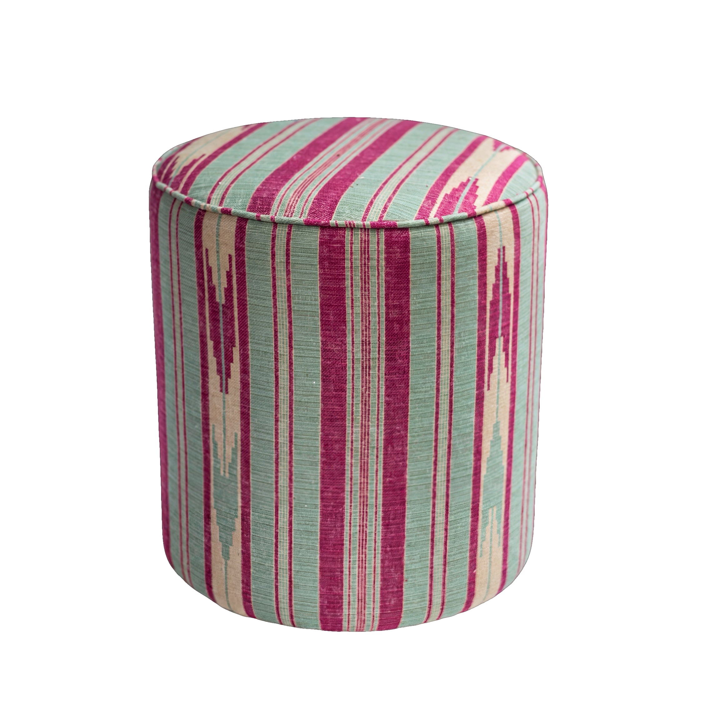 The Pom Pom Round Stool in custom Teal and Pink Oulton Stripe (Three Available)